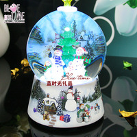 大号可发光雪人可旋转水晶球音乐盒台湾WSA创意八音盒 生日礼物