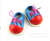 木制儿童早教益智玩具宝宝学系鞋带小木鞋小鞋子穿线小鞋子玩具