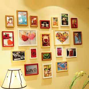 包邮实木照片墙心形组合创意相框墙20框相片墙儿童相框画框礼物