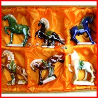 唐三彩马太宗六骏一套马年礼品家居具摆设件陶瓷马摆件工艺品