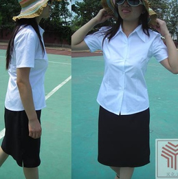 新款女士工装商务纯白短袖衬衫女式职业白半袖衬衣V领修身工作服