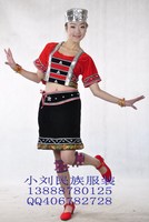云南少数民族佤族女装/舞蹈演出服装/红色短款短裙舞台表演服饰