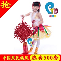 儿童演出服装 女舞蹈服 元旦表演服饰幼儿民族中国风红红的中国结