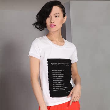真我永恒原创2014夏装新款休闲短袖韩版修身圆领T恤 女 W32Z2136