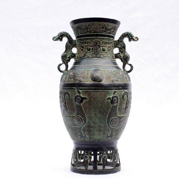 兴雨辰 开光仿古青铜器 工艺品摆件 铜花瓶 双耳瓶摆件