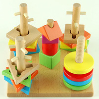 特价 五柱套柱/宝宝益智玩具1-2岁 数字几何形状配对智力木制积木