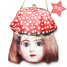 LT x ahcahcum-muchacha蘑菇娃娃口金包复古手提包斜跨单肩包包邮