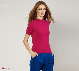 2014春装新款韩版针织衫半袖毛衣女山羊绒衫女短袖高领打底衫订做