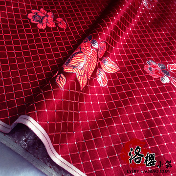 织锦缎布料面料红玫瑰花礼服旗袍高档服装面料织锦缎红底银丝玫瑰