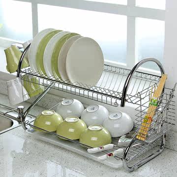 双层金属放碗架子 大号餐具滴水碗碟架沥水篮收纳置物架厨房用品