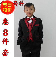 韩版秋装儿童西装男童礼服套装花童小西服婚礼演出舞台服8件 黑红