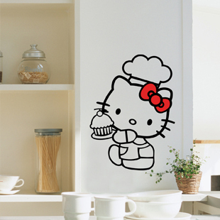 HelloKitty猫烤蛋糕墙贴幼儿园贴纸窗贴瓷砖贴厨房橱柜贴防水贴