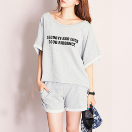 2016夏韩版女装大码学生T恤蝙蝠衫短裤胖mm宽松短袖休闲运动套装