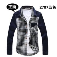 【天天特价】春季新款韩版修身男士灯芯绒长袖纯棉衬衫男士外套