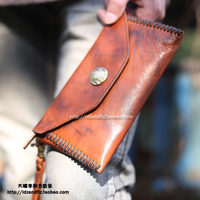 韩版男女中性皮包 手工 牛皮钱包 日系 复古手包 短款植鞣皮钱包