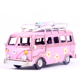 粉红色铁皮冲浪板小巴士金属工艺品老爷车模型家居摆件时尚装饰品