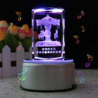 旋转木马 3D定制水晶音乐盒八音盒送女生女友回忆童年的生日礼物