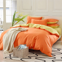 简约田园纯色全棉活性斜纹40支纯棉床上用品四件套橙色米色桔黄色