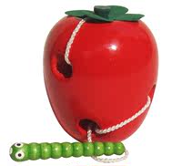 蒙氏早教中心儿童玩具 大号小虫吃苹果穿绳串线绕珠 奶酪穿线教具