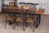 美式乡村复古实木家具铁艺餐桌椅组合 整套办公桌 咖啡桌 复古桌