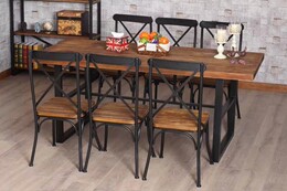 美式乡村复古实木家具铁艺餐桌椅组合 整套办公桌 咖啡桌 复古桌