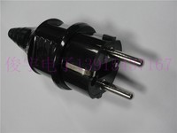 厂家直销黑色16A250V欧标德标法式两脚圆形带接地孔接线插头