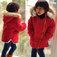 女童秋冬装新款韩版加厚中长款工装棉衣儿童红色新年棉袄棉服外套
