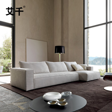艾千布艺羽绒沙发简约现代转角组合沙发大小户型客厅纯色棉麻沙发