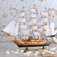 地中海风格40CM大号帆船模型装饰品生日礼物摆件结婚木质工艺品