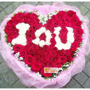 99朵红白玫瑰鲜花同城速递北京上海沈阳杭州长沙情人节异地送花
