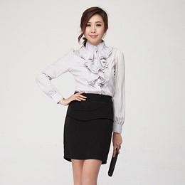 韩版时尚女装淑女气质真丝混纺衬衫精品女士修身显瘦衬衣长袖上衣