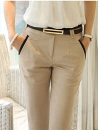 2015新款韩版 专柜正品拼色修身百搭通勤长裤 女式休闲裤