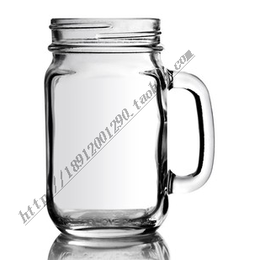 特价墨西哥方形玻璃带把口杯复古罐头杯马克杯啤酒杯550ml带盖