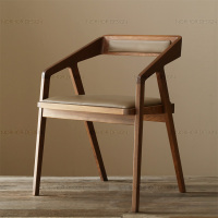 北欧宜家餐厅咖啡厅餐椅 简约靠背纯实木扶手椅子原木家用办公椅
