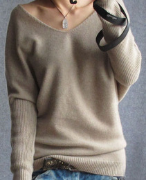 新款V领纯山羊绒衫针织衫 蝙蝠衫 宽松打底衫 针织毛衣大码女装