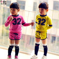 2015秋装新款女童装 韩版数字32圆领长袖T恤短裤全棉儿童运动套装