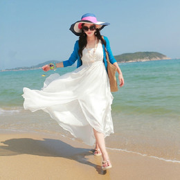 2016新款波西米亚长裙沙滩裙雪纺海边度假夏季大摆女白色连衣裙子