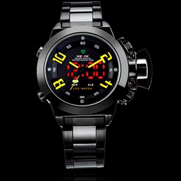 新款钢带个性多功能防水手表LED双显登山时尚男士手表潮流时装表
