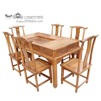 仿古家具 古典榆木实木餐桌 茶桌椅组合 功夫茶桌 弯脚茶桌 餐椅