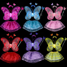 六一儿童演出服装表演道具 公主舞蹈裙 双层天使蝴蝶翅膀四件套女