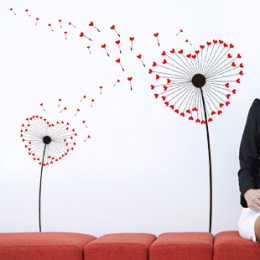 包邮墙贴心形蒲公英植物花卉客厅沙发电视背景平面PVC欧式壁贴画