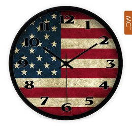包邮创意艺术欧式复古美国国旗 挂钟时钟客厅全静音钟表石英钟#44
