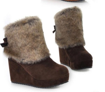 2013秋冬季新款女鞋坡跟厚底圆头短靴雪地靴婚鞋兔毛靴女靴子包邮