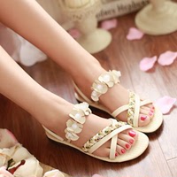 夏季新款日韩版甜美公主鞋平跟少女凉鞋学生平底鞋小清新花朵凉拖