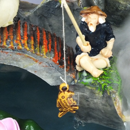 渔翁 姜太公老头钓鱼假山流水喷泉工艺品装饰上的小装饰树脂摆设