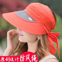 夏天女遮阳帽防紫外线 户外骑车防风空顶太阳帽子防晒镜片可折叠