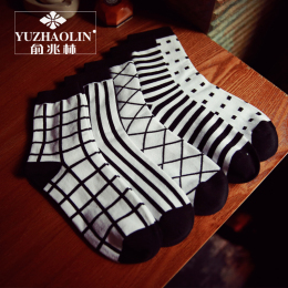 俞兆林男士中筒袜子秋冬季高帮长袜透气五双装格子棉袜防臭男人袜