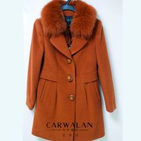 卡尔唯拉正品女装冬季中年时尚气质修身高贵狐狸毛领羊毛大衣308