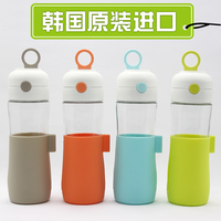 韩国三光云彩玻璃杯子乐扣进口户外运动水杯 创意便携旅行杯带盖