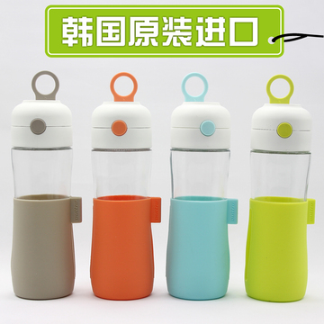 韩国三光云彩玻璃杯子乐扣进口户外运动水杯 创意便携旅行杯带盖